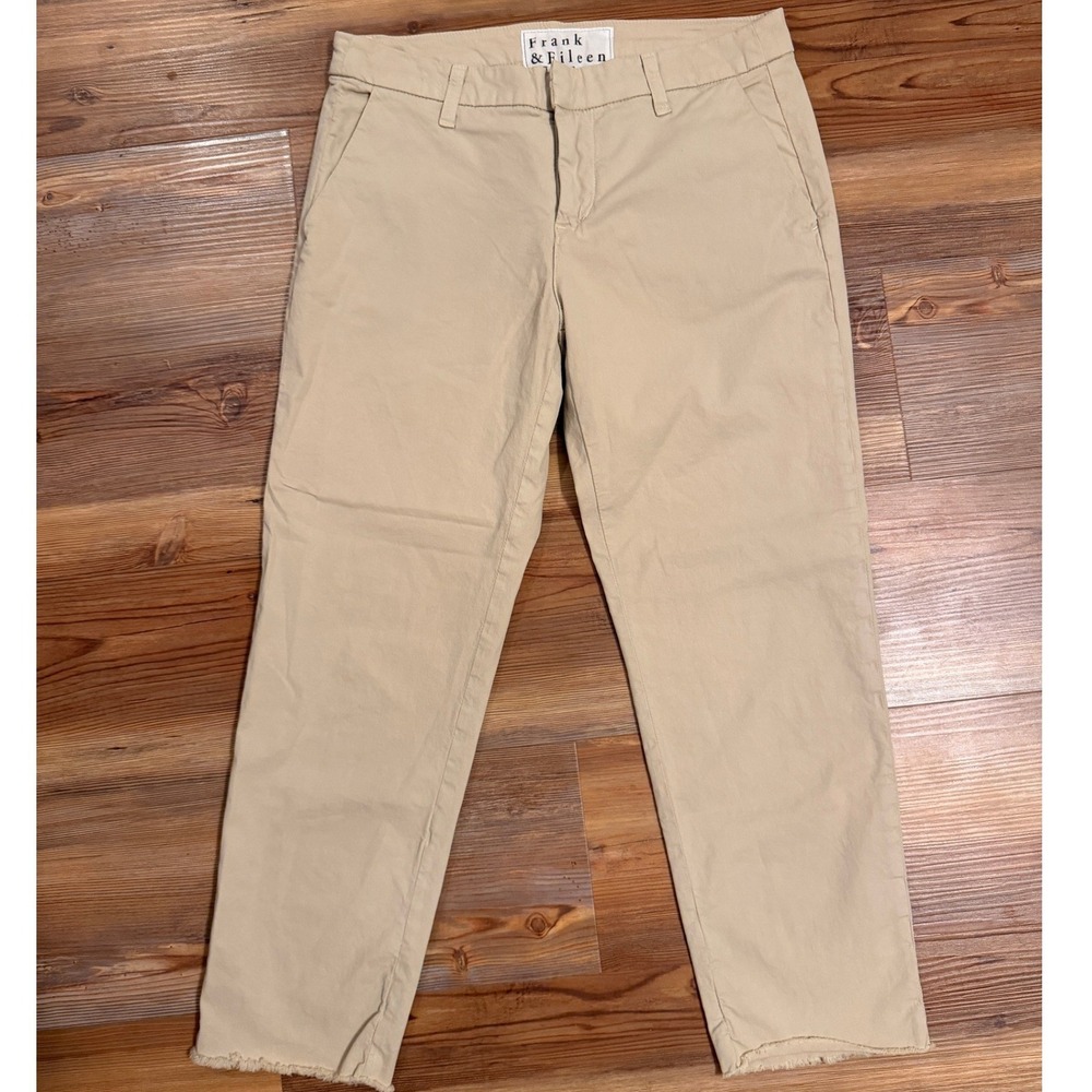 Frank & Eileen Wicklow Italian Cotton Chino Pants Tan Khaki Raw Hem Womens 6 - Picture 2 of 6